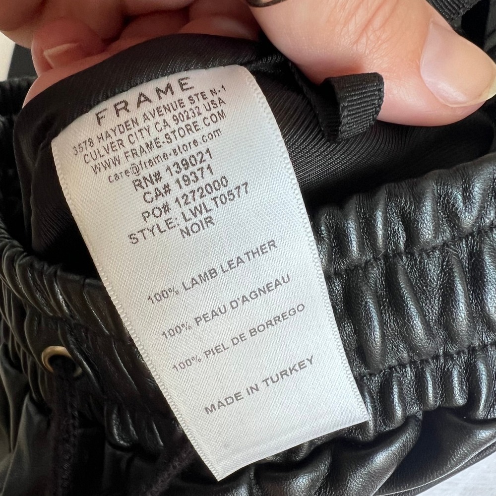FRAME Leather Pants Drawstring Waist Straight Leg Casual Black Size 26 - Picture 5 of 8